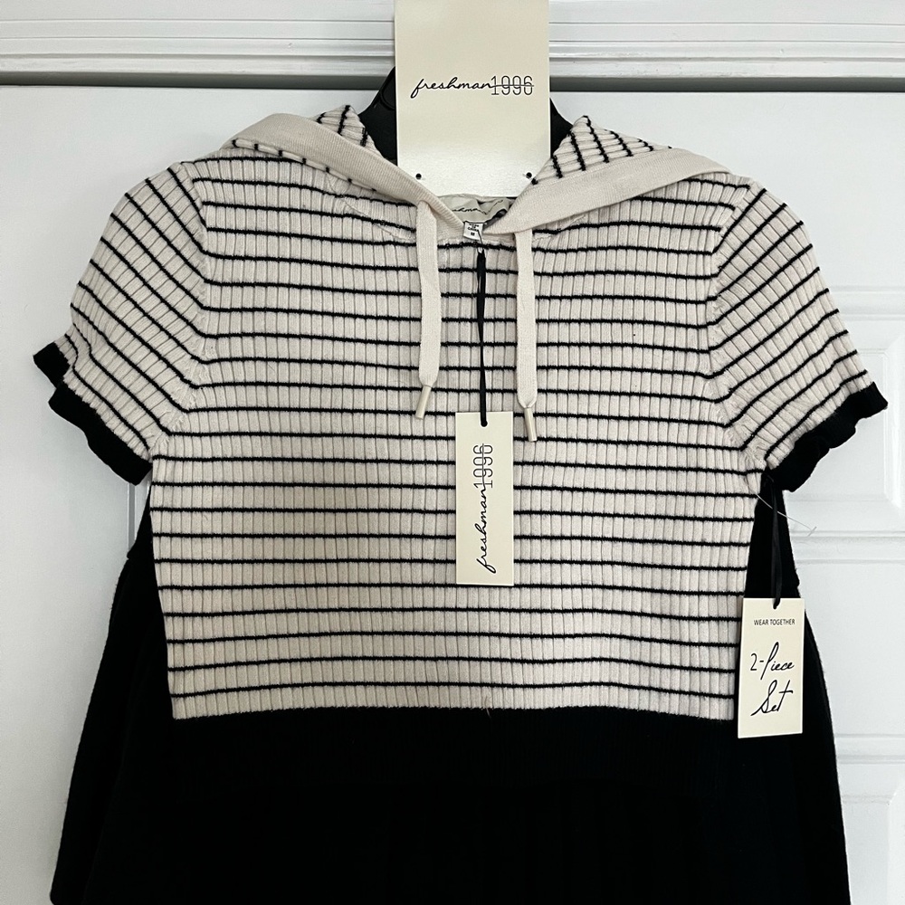 Chic and stylish Together Black and Cream Striped 2-Piece Set